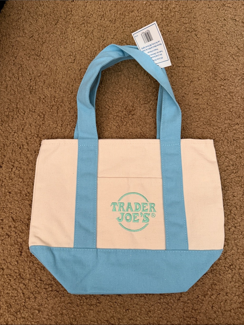 Trader Joe’s Cream & Light Blue Canvas Mini Tote Bag